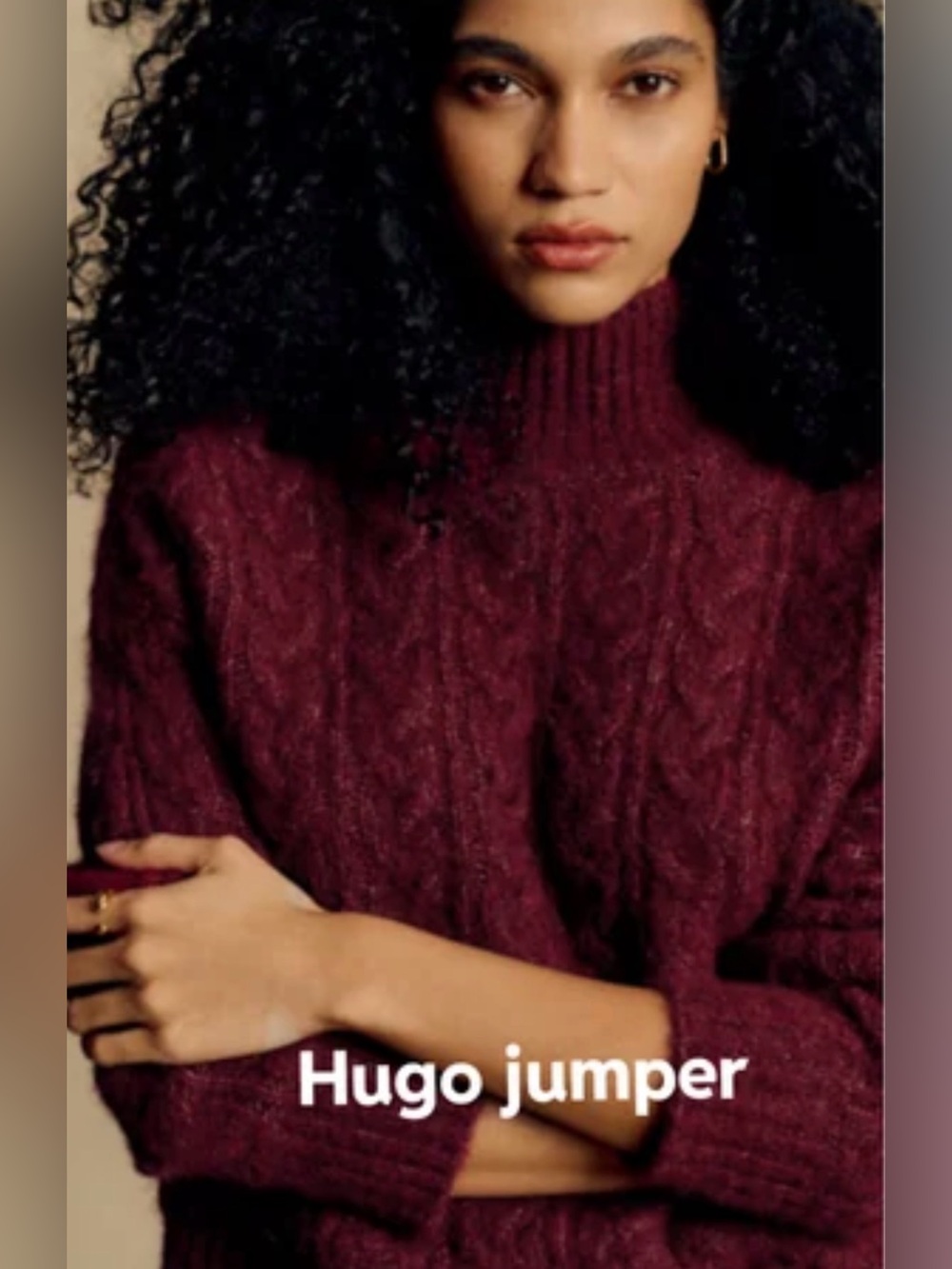 Sezane Hugo Burgundy Cable-Knit Turtleneck mock neck Sweater jumper